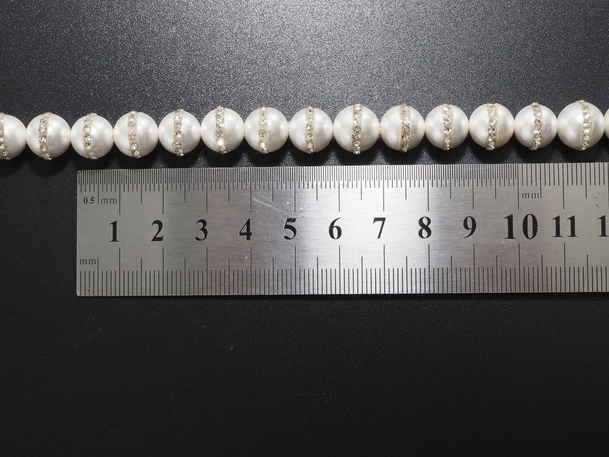 6mm/8mm/10mm/12mm Round Pearl with rhinestone inlaid, White