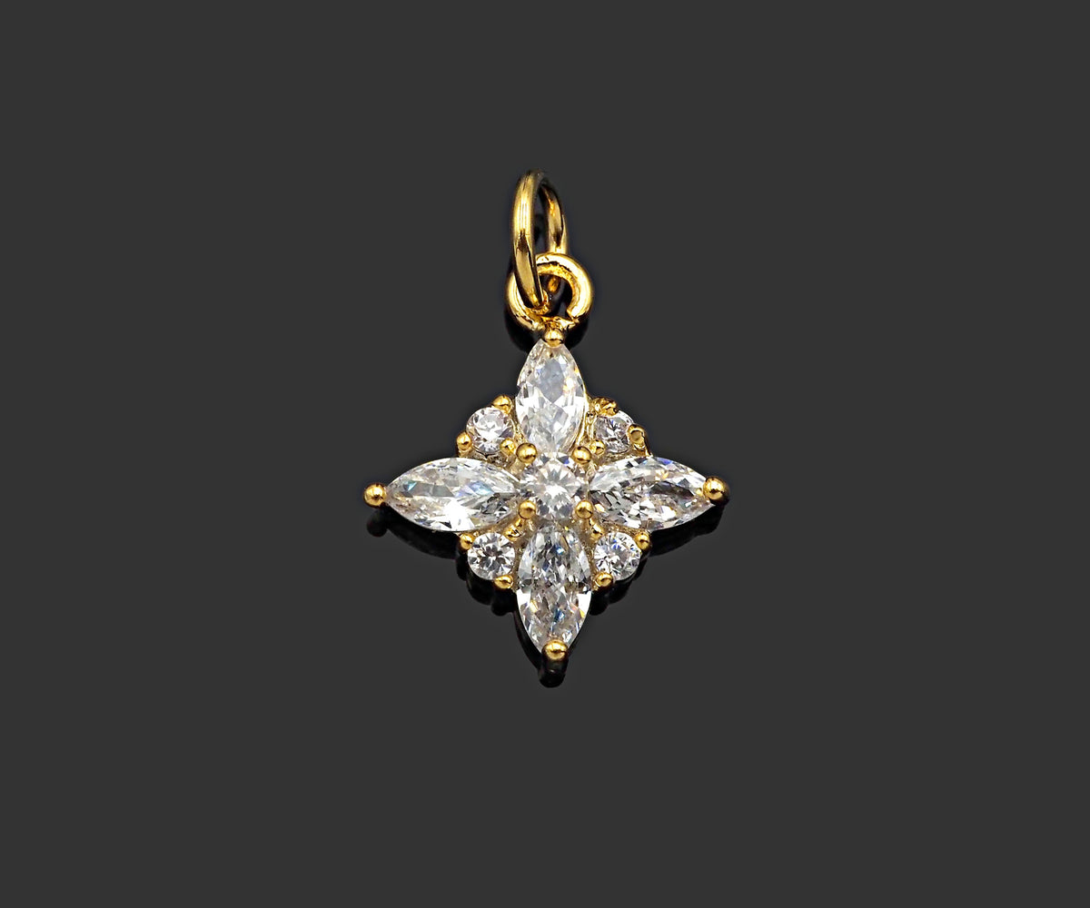 Gold Filled Big Clear CZ Micro Pave Flower Shape Pendant, 14K Gold Filled Charm, Necklace Bracelet Charm Pendant,12x15mm,Sku#CP27