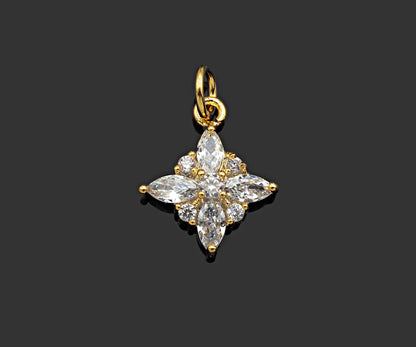 Gold Filled Big Clear CZ Micro Pave Flower Shape Pendant, 14K Gold Filled Charm, Necklace Bracelet Charm Pendant,12x15mm,Sku#CP27