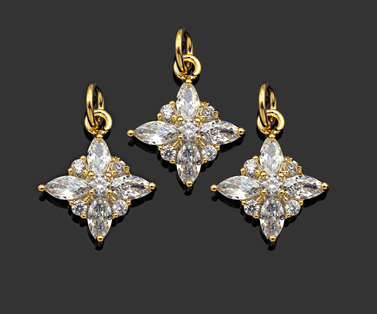 Gold Filled Big Clear CZ Micro Pave Flower Shape Pendant, 14K Gold Filled Charm, Necklace Bracelet Charm Pendant,12x15mm,Sku#CP27