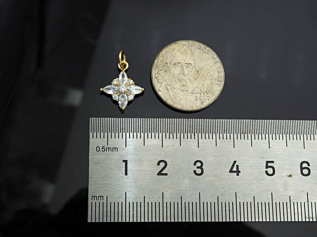 Gold Filled Big Clear CZ Micro Pave Flower Shape Pendant, 14K Gold Filled Charm, Necklace Bracelet Charm Pendant,12x15mm,Sku#CP27
