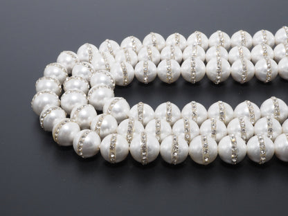 6mm/8mm/10mm/12mm Round Pearl with rhinestone inlaid, White