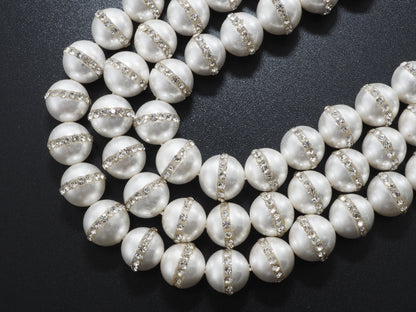 6mm/8mm/10mm/12mm Round Pearl with rhinestone inlaid, White