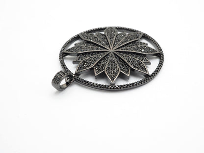 40mm Large CZ Micro Pave Hollow out Flower Round Disc Pendant, Cubic Zirconia Rose Gold/Gold/Silver/Black Focal Pendant, 46x43mm, F546C