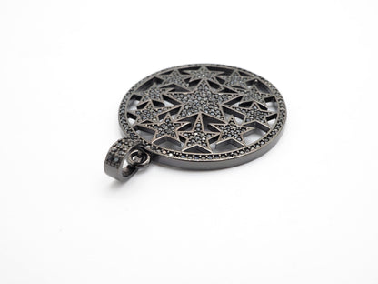 30mm Large CZ Micro Pave Hollow out Star Disc Pendant, Cubic Zirconia Filigree Rose Gold/Gold/Silver/Black Focal Pendant, 33x37mm, F547