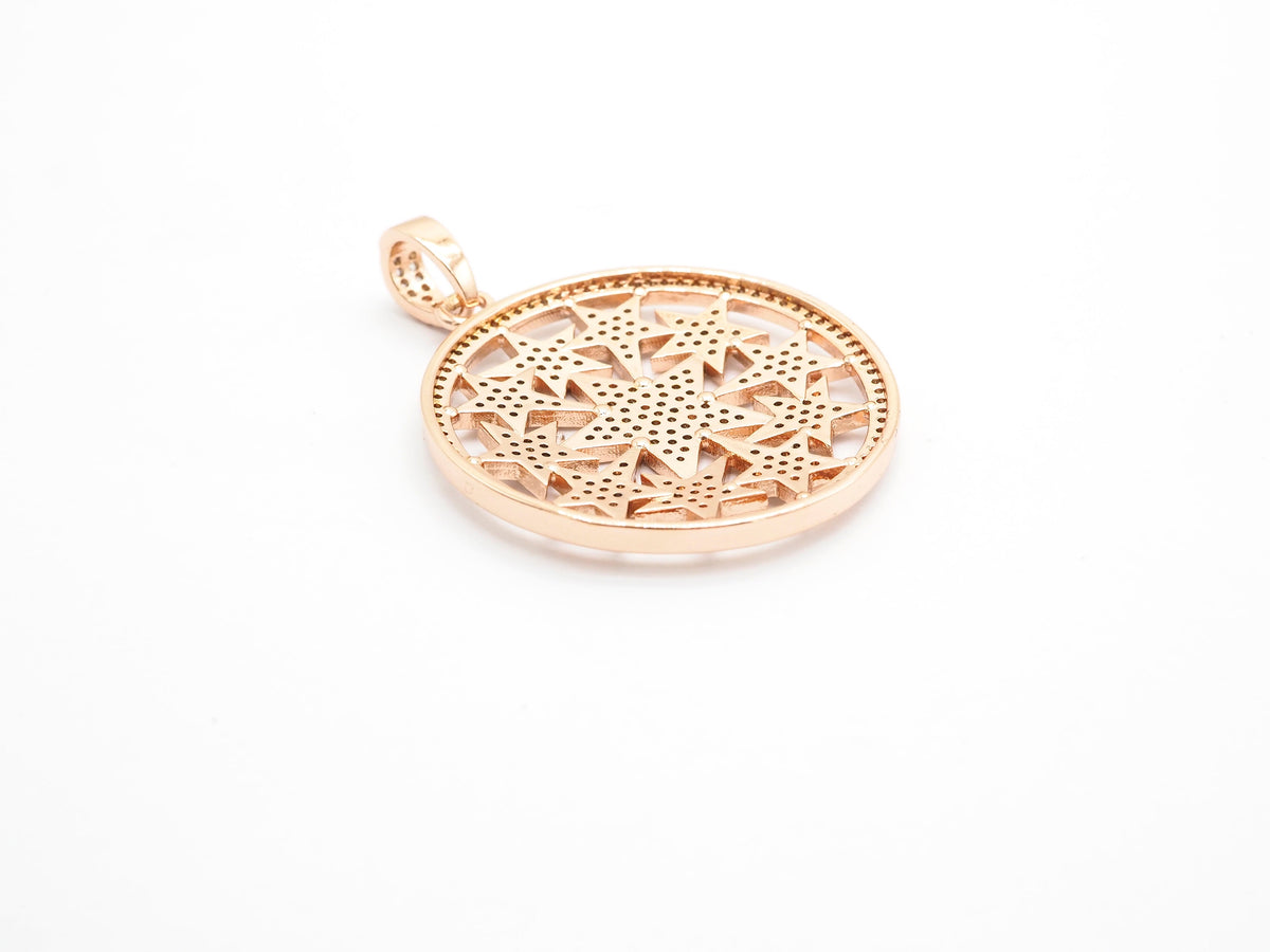 30mm Large CZ Micro Pave Hollow out Star Disc Pendant, Cubic Zirconia Filigree Rose Gold/Gold/Silver/Black Focal Pendant, 33x37mm, F547