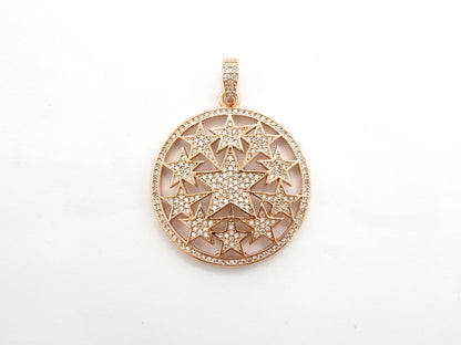 30mm Large CZ Micro Pave Hollow out Star Disc Pendant, Cubic Zirconia Filigree Rose Gold/Gold/Silver/Black Focal Pendant, 33x37mm, F547