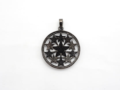 30mm Large CZ Micro Pave Hollow out Star Disc Pendant, Cubic Zirconia Filigree Rose Gold/Gold/Silver/Black Focal Pendant, 33x37mm, F547