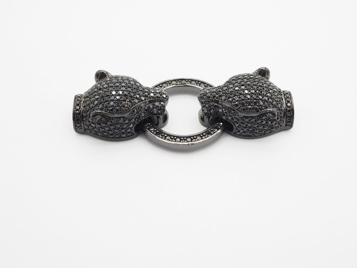 LARGE Black CZ Pave Micro Pave Panther Leopard Head Box Insert Clasp,Cubic Zirconia Clasp,Leopard Head Connector, 50mm, sku#C84