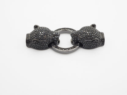 LARGE Black CZ Pave Micro Pave Panther Leopard Head Box Insert Clasp,Cubic Zirconia Clasp,Leopard Head Connector, 50mm, sku#C84
