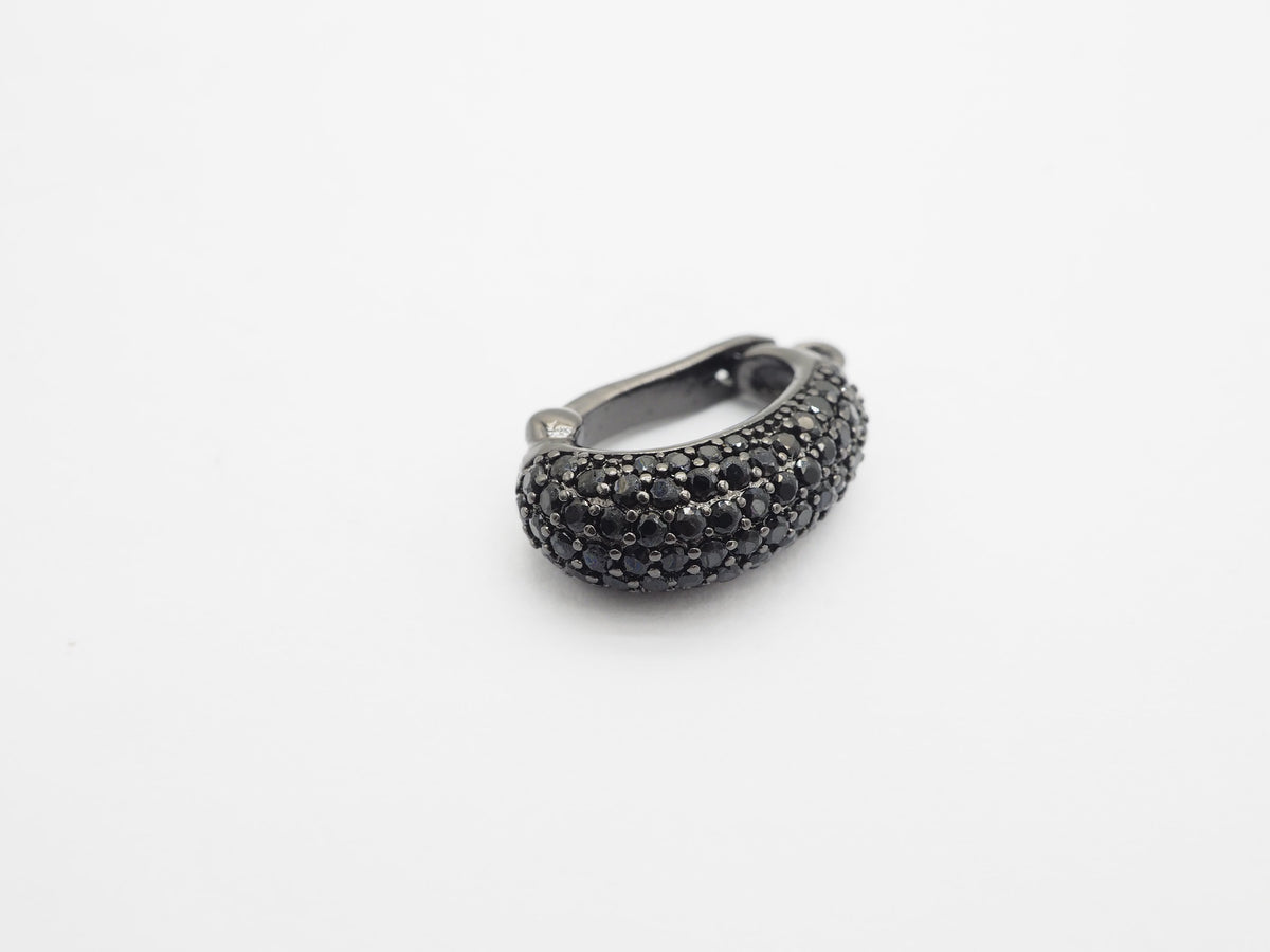 Black CZ Pave On Black Micro Pave Rhodium Plated Pendant Enhancer Bail with Latch-Back Closure, Pendant Enhancer,6x20x13mm, sku#C87