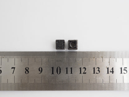 7mm Black CZ Pave On Black Big Hole Cube Spacer Micro Pave Beads, Cubic Zirconia Cube Space Beads, SKU#C77