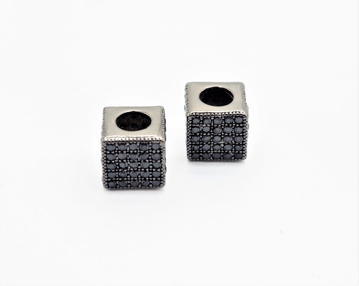 7mm Black CZ Pave On Black Big Hole Cube Spacer Micro Pave Beads, Cubic Zirconia Cube Space Beads, SKU#C77