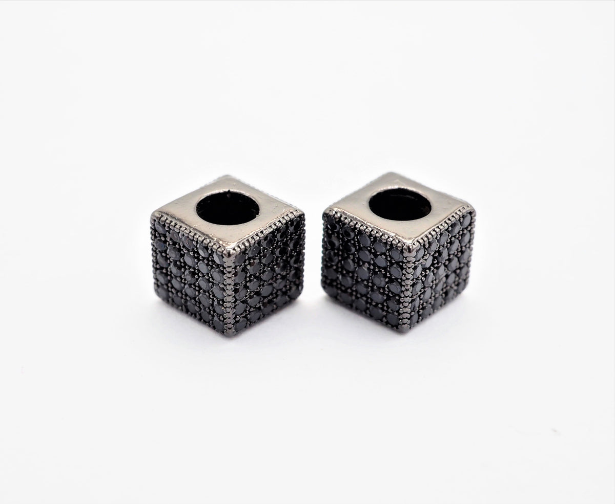 7mm Black CZ Pave On Black Big Hole Cube Spacer Micro Pave Beads, Cubic Zirconia Cube Space Beads, SKU#C77