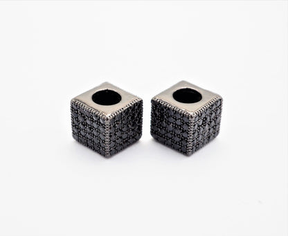 7mm Black CZ Pave On Black Big Hole Cube Spacer Micro Pave Beads, Cubic Zirconia Cube Space Beads, SKU#C77