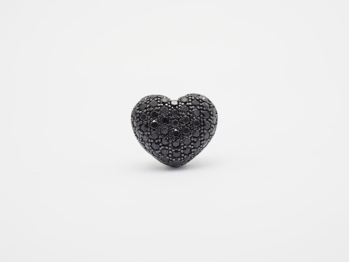 15mm Black CZ Micro Pave Puffy Heart Beads, CZ Pave Heart Beads Charm, Cubic Zirconia Heart Space Beads, SKU#C78