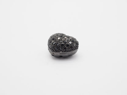 15mm Black CZ Micro Pave Puffy Heart Beads, CZ Pave Heart Beads Charm, Cubic Zirconia Heart Space Beads, SKU#C78