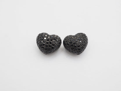 15mm Black CZ Micro Pave Puffy Heart Beads, CZ Pave Heart Beads Charm, Cubic Zirconia Heart Space Beads, SKU#C78