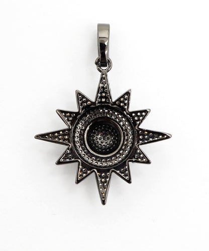 3D CZ Micro Pave North Star Emblem Pendant/Charm,Cubic Zirco