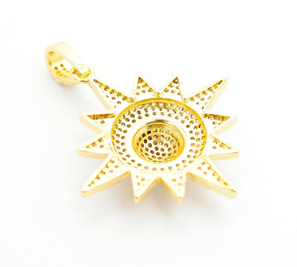 3D CZ Micro Pave North Star Emblem Pendant/Charm,Cubic Zirco