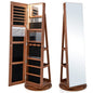 360° Rotating Mirrored Jewelry Cabinet Armoire 3 Color LED Modes Lockable
