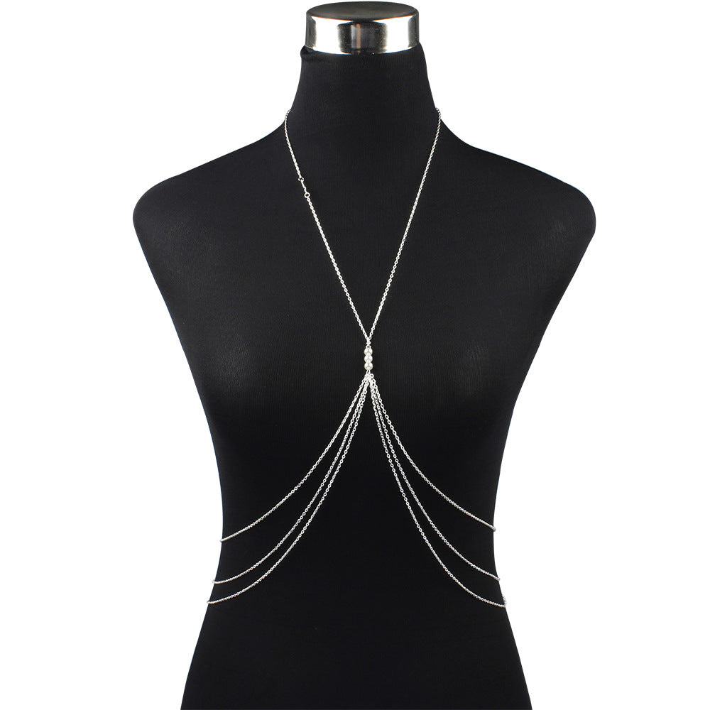Multilayered Tassel Pearl Body Chain Trend Pearl Sexy Breast Chains