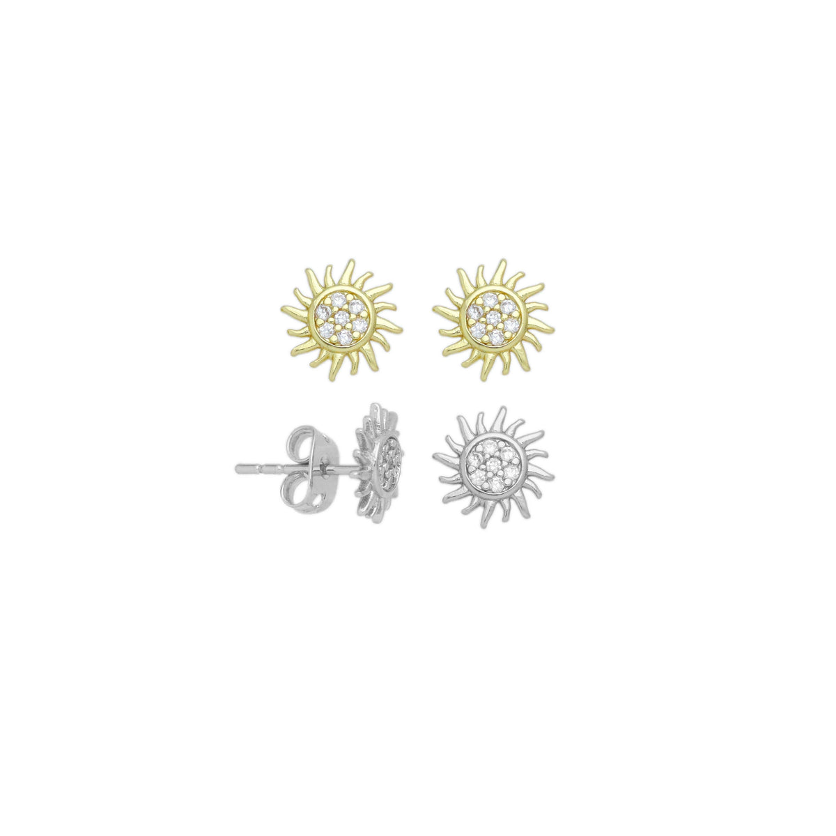 Cute CZ Sunflower Stud Earrings, Sku#A295