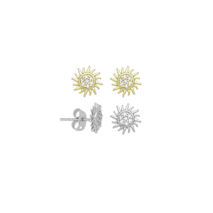 Cute CZ Sunflower Stud Earrings, Sku#A295