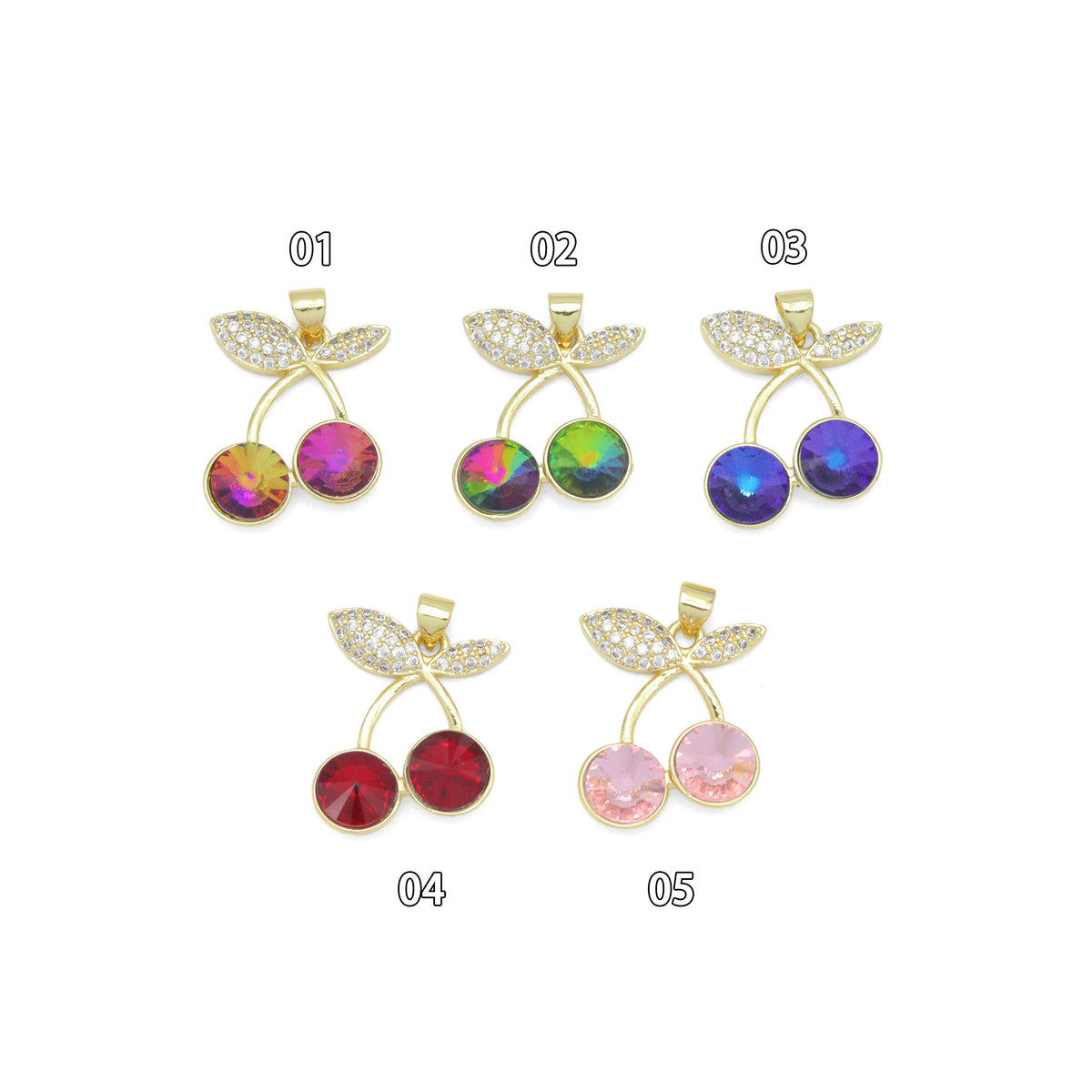 Colorful CZ Cherry Charm Pendant, Sku#LK1084