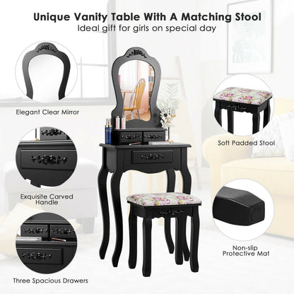 Makeup Dressing Table and Bench 3 Drawers and Cushioned Stool for Girls