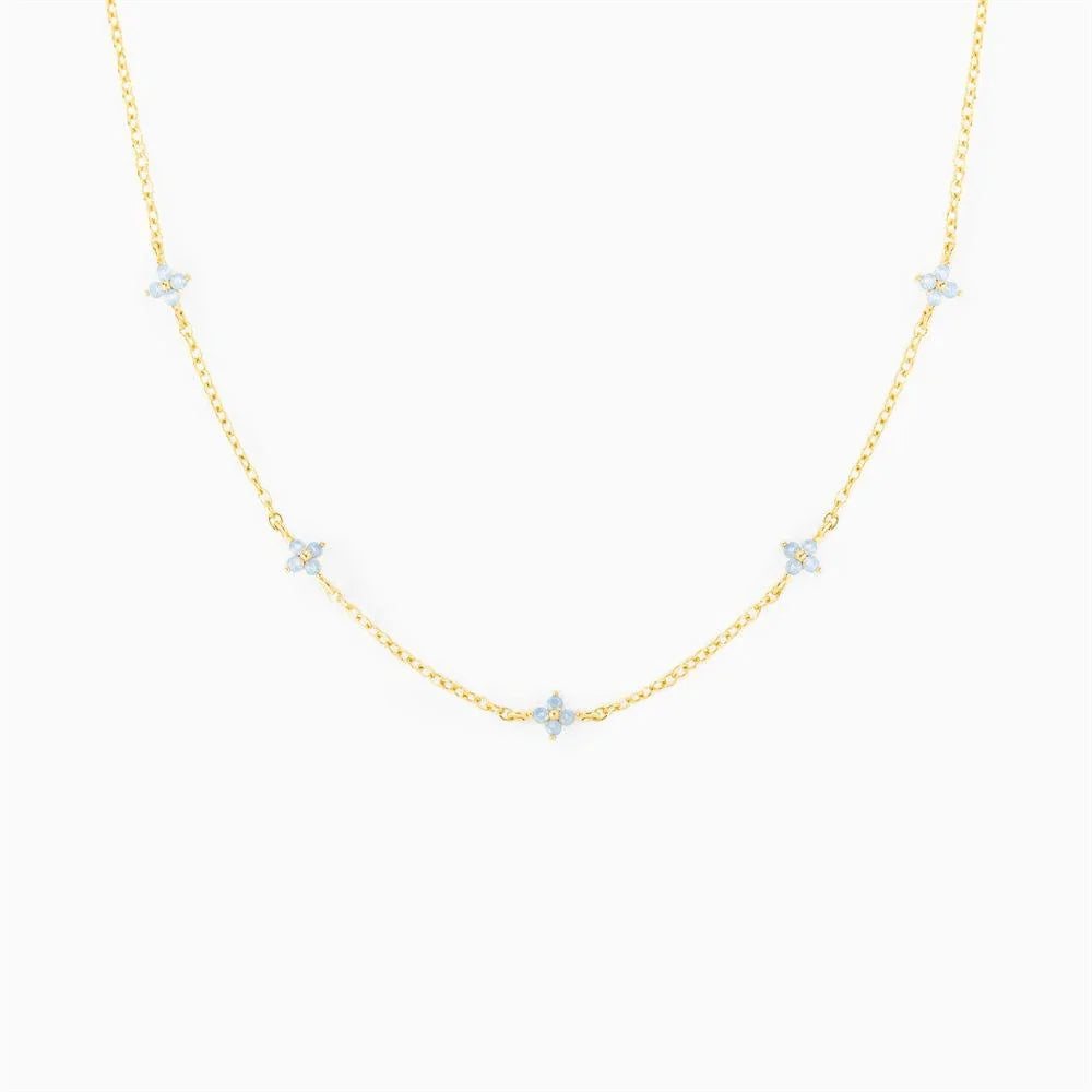 18K Gold Plated Tiny Blue Flower Necklace For Women, Gold Color Cute Pendant Necklace, Trendy Female Fashion Jewelry | Cubic Zirconia