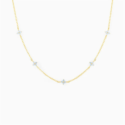 18K Gold Plated Tiny Blue Flower Necklace For Women, Gold Color Cute Pendant Necklace, Trendy Female Fashion Jewelry | Cubic Zirconia