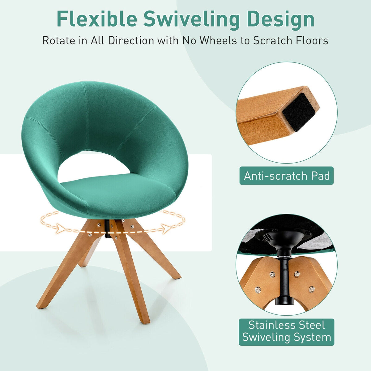 Swivel Accent Chair with Oversized Upholstered Seat for Home Office