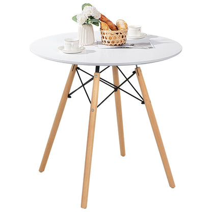 Round Modern Dining Table with Solid Wooden Leg-White