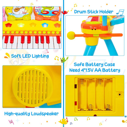 24-Key Piano Keyboard DJ Drum Combination with Microphone and MP3-Blue