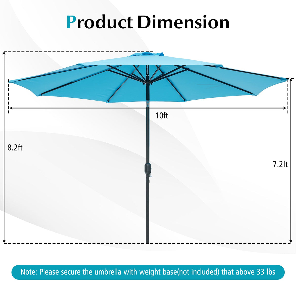 10 Feet Outdoor Patio Umbrella with Tilt Adjustment and Crank