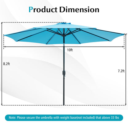 10 Feet Outdoor Patio Umbrella with Tilt Adjustment and Crank