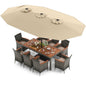 10 Pieces Patio Wicker Dining Set with 15 Feet Double-Sided Patio Umbrella