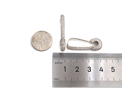 CZ Pave Safety Pin Dangle Earrings, X150