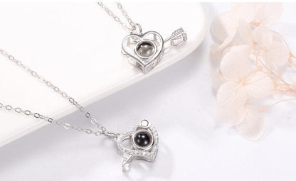 Cupid's Arrow Lover couples necklaces Photo Projection Magnetic Necklace