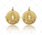 Colorful CZ Micro Pave Virgin Mary On Round Coin Shape Pendant,18K Dainty Gold Medallion Charm, Necklace Bracelet Charm,19x21mm,Sku#JL45