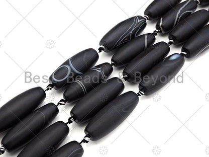 Natural Black Agate Barrel Spacer Beads, Black White Agate S