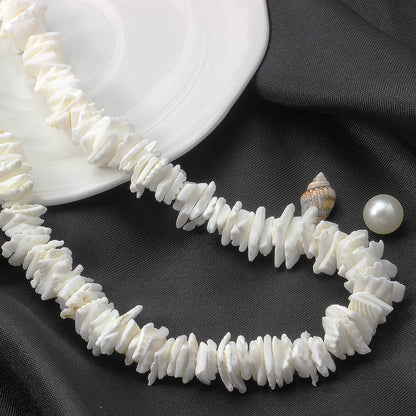Bohemian Ethnic Natural Square Shell Beaded Chain Necklace