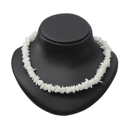 Bohemian Ethnic Natural Square Shell Beaded Chain Necklace