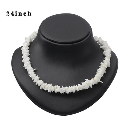 Bohemian Ethnic Natural Square Shell Beaded Chain Necklace