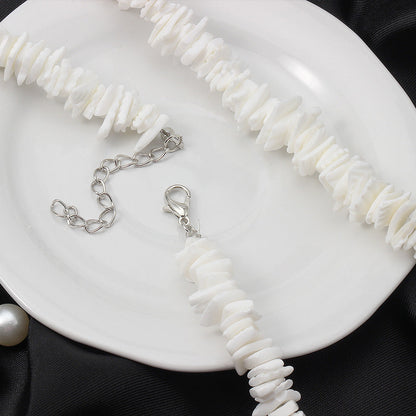 Bohemian Ethnic Natural Square Shell Beaded Chain Necklace