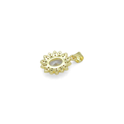 Clear Oval CZ Gold Flower Charm Pendant, Sku#LK1073