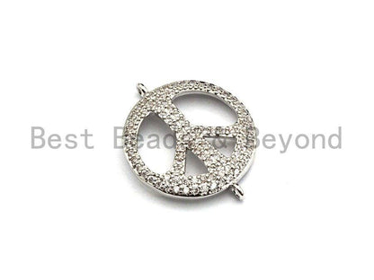 Clear Cz Micro Pave 18x23mm Peace Sign Round Connector, Cubi