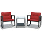 3 Pieces Cushioned Patio Rattan Set with Rocking Chair and Table-Black