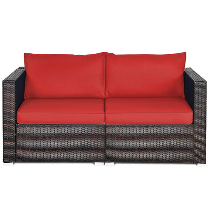 2 Pieces Patio Rattan Sectional Conversation Sofa Set-Beige
